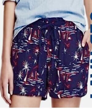 Old Navy Print Linen Shorts Navy Blue Size XS
